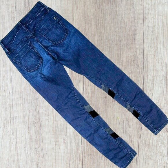 BLACK ORCHID Stretch Dark Wash Denim Velvet Patchwork Leg Detail Skinny Jeans 26 - Picture 4 of 14